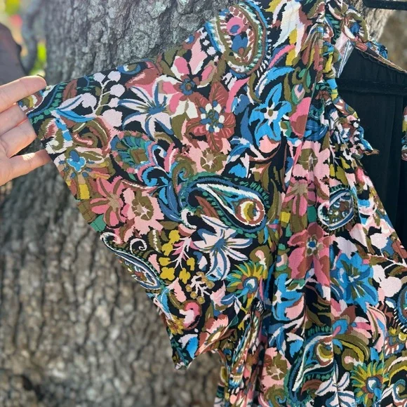 XL By Anthropologie-Robin green blue + pink Paisley tiered ruffle mini dress.XL - Picture 8 of 16